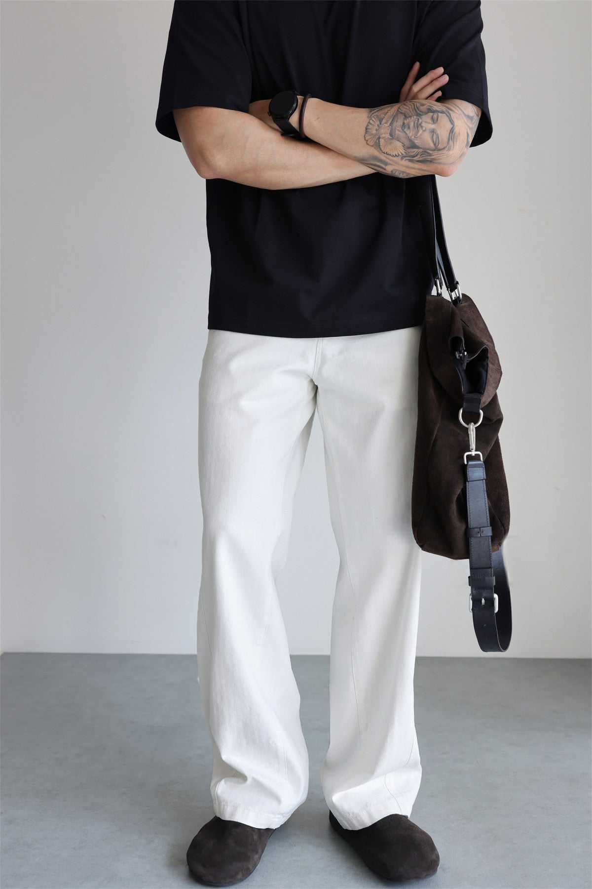 Mens Pure Cotton Washed Straight Leg Casual Trousers