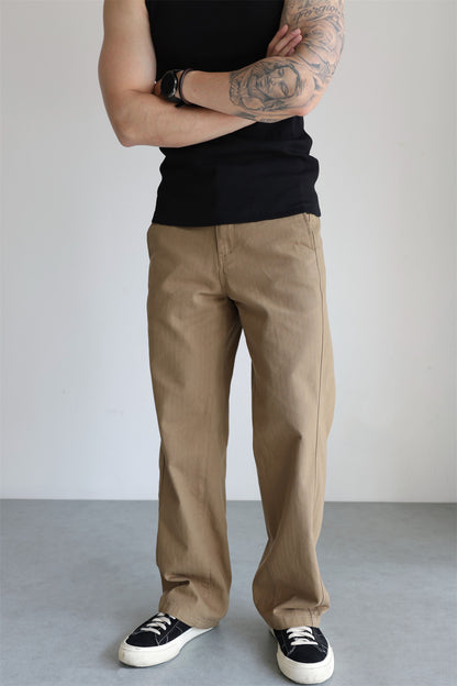 Mens Pure Cotton Washed Straight Leg Casual Trousers