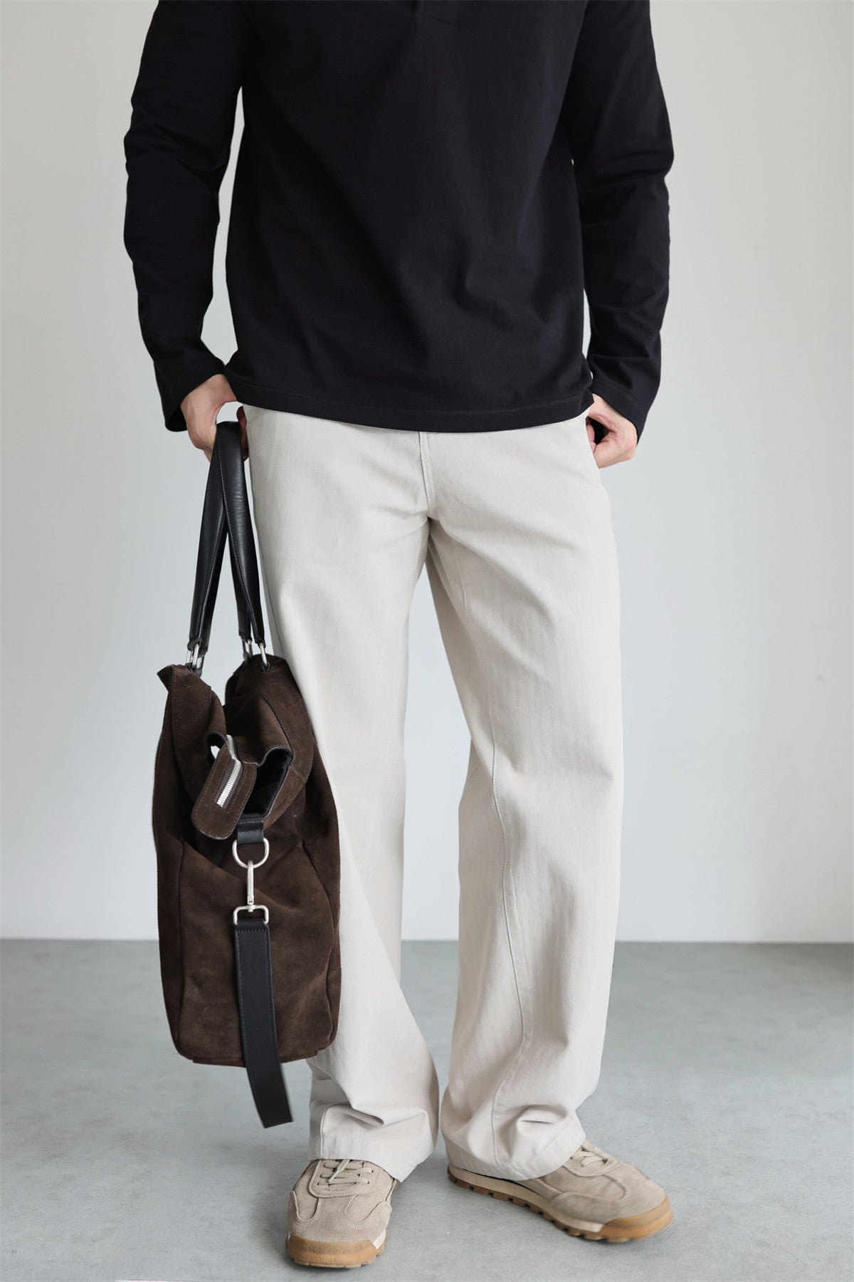 Mens Pure Cotton Washed Straight Leg Casual Trousers