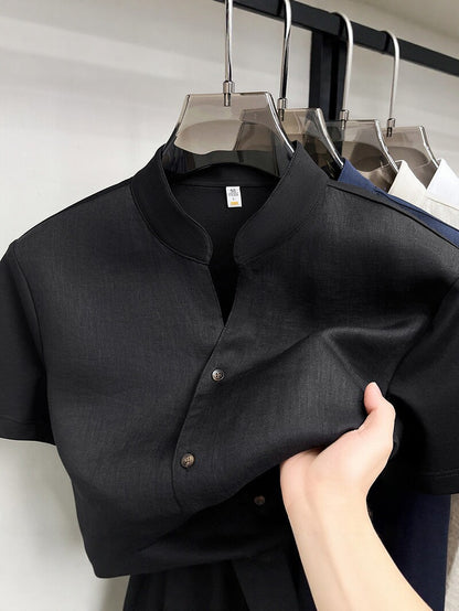 Mens Pure Linen Short Sleeve Shirt