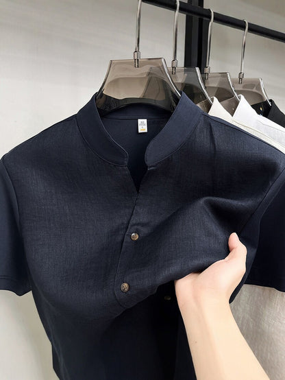 Mens Pure Linen Short Sleeve Shirt