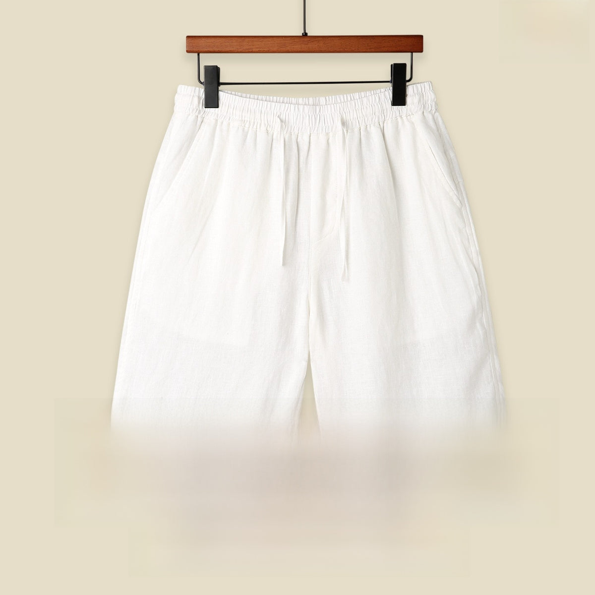 Mens Pure Linen Shorts Drawstring Casual Summer Shorts Breathable Lightweight