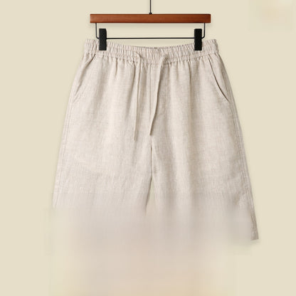 Mens Pure Linen Shorts Drawstring Casual Summer Shorts Breathable Lightweight