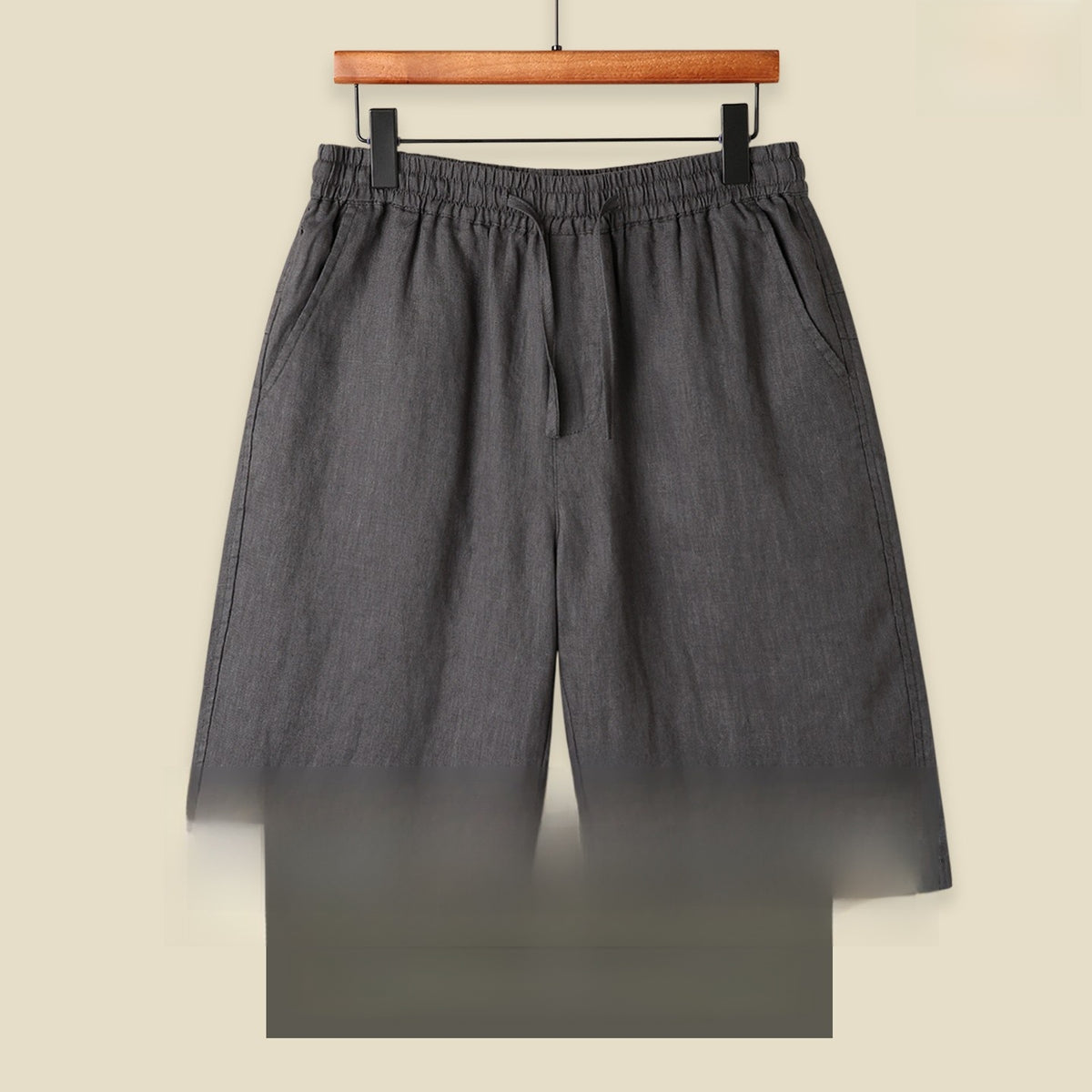 Mens Pure Linen Shorts Drawstring Casual Summer Shorts Breathable Lightweight