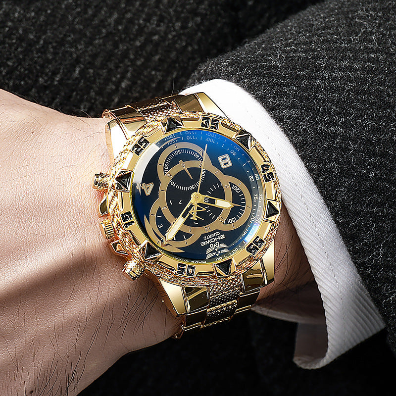 Mens Quartz Watch Large Dial Alloy Strap
