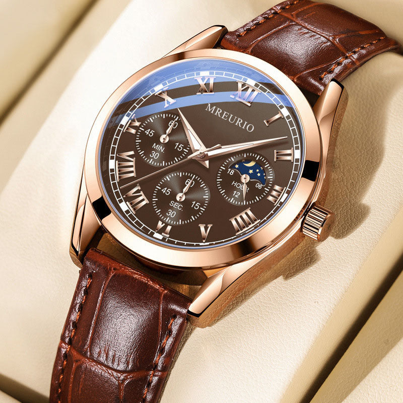 Mens Quartz Watch Leather Strap