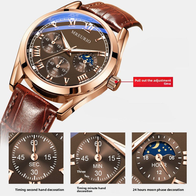 Mens Quartz Watch Leather Strap