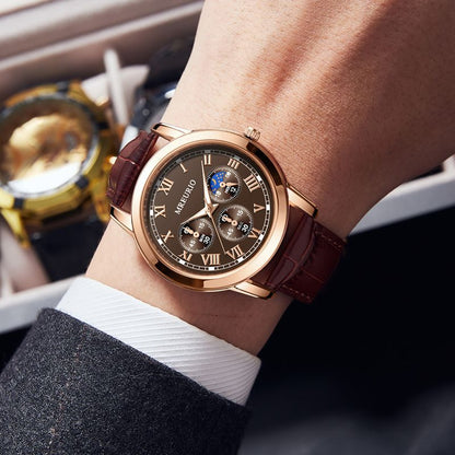 Mens Quartz Watch Leather Strap