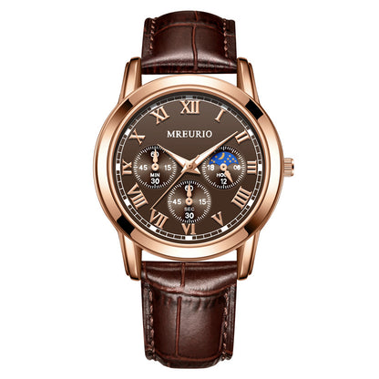 Mens Quartz Watch Leather Strap