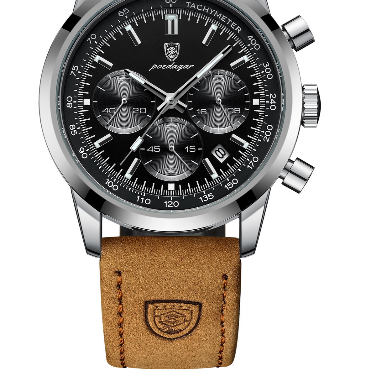 Mens Quartz Watch Leather Strap Multi Function