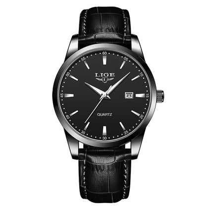 Mens Quartz Watch Leather Strap Waterproof Luminous