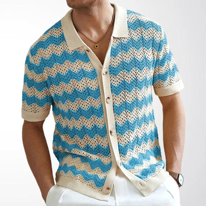 Mens Quick Dry Hollow Jacquard Ripple Knit Polo Shirt
