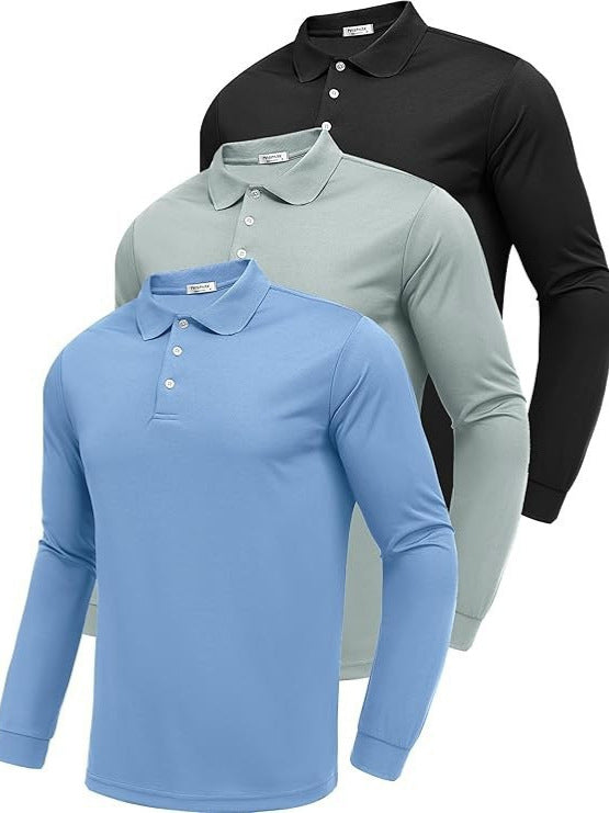 Mens Quick-Dry Long Sleeve Polo Shirt