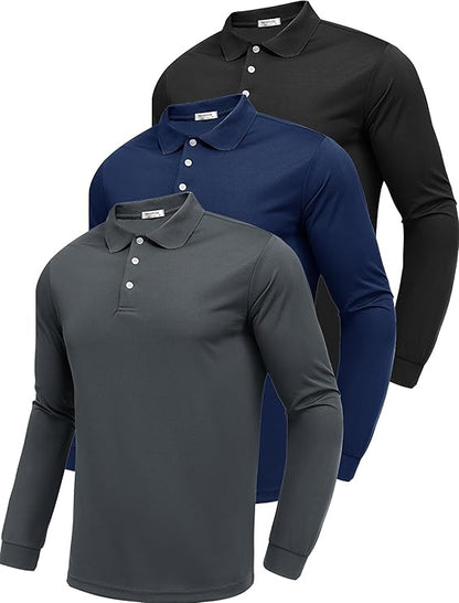 Mens Quick-Dry Long Sleeve Polo Shirt