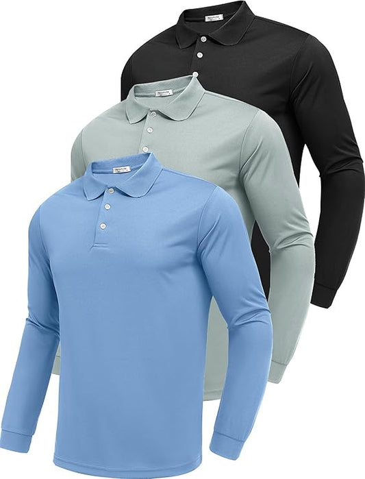 Mens Quick-Dry Long Sleeve Polo Shirt
