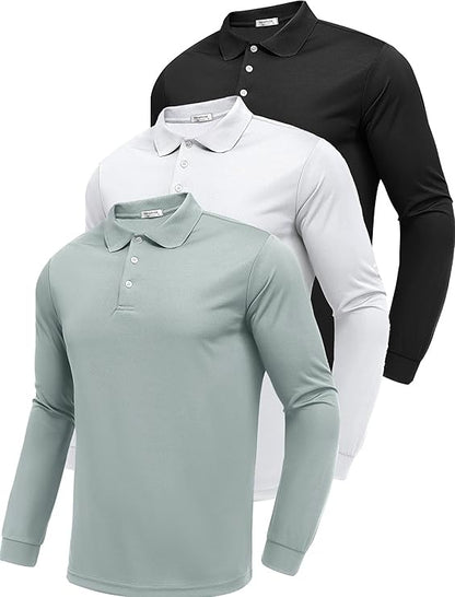 Mens Quick-Dry Long Sleeve Polo Shirt
