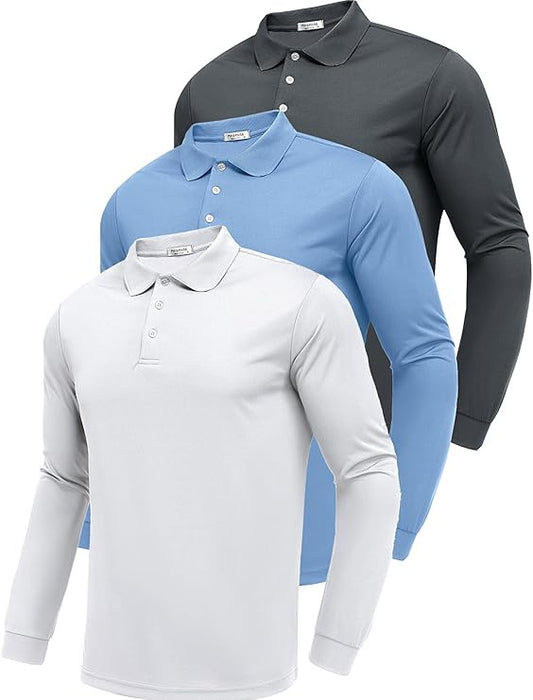 Mens Quick-Dry Long Sleeve Polo Shirt