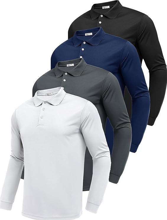 Mens Quick-Dry Long Sleeve Polo Shirt