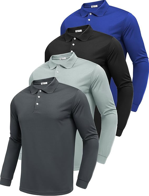 Mens Quick-Dry Long Sleeve Polo Shirt