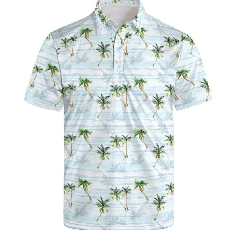 Mens Quick-Dry Marine Print Polo Shirt
