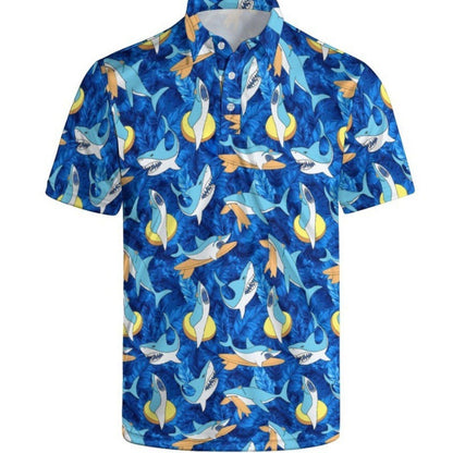 Mens Quick-Dry Marine Print Polo Shirt