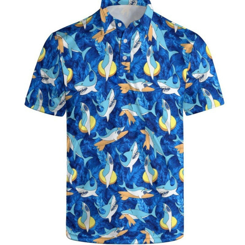 Mens Quick-Dry Marine Print Polo Shirt