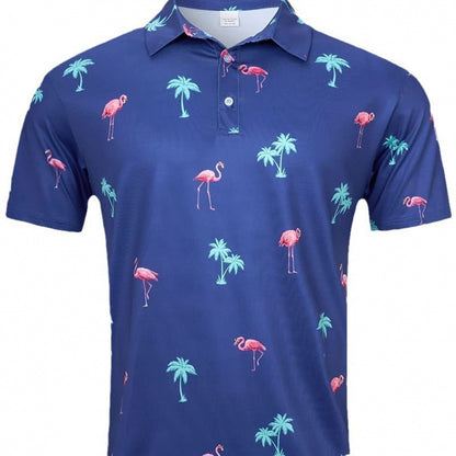Mens Quick-Dry Marine Print Polo Shirt