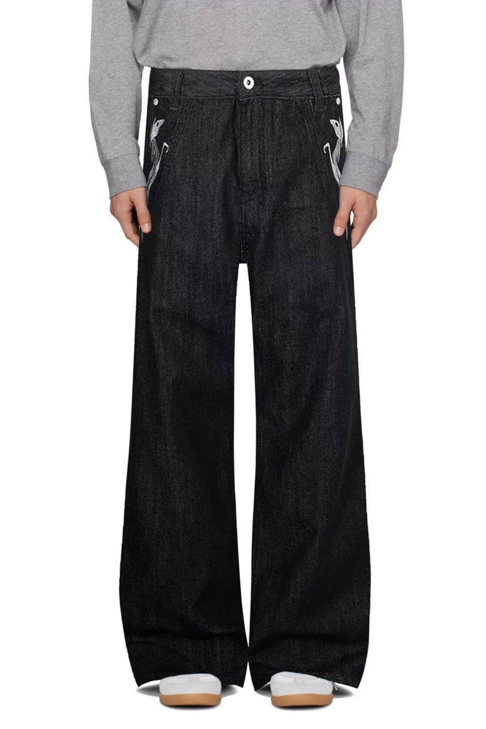 Mens Raw Denim Jeans Loose Straight Fit