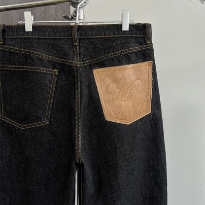 Mens Raw Denim Wide Leg Jeans