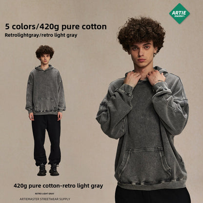 Mens Retro Batik Washed Hooded Sweatshirt