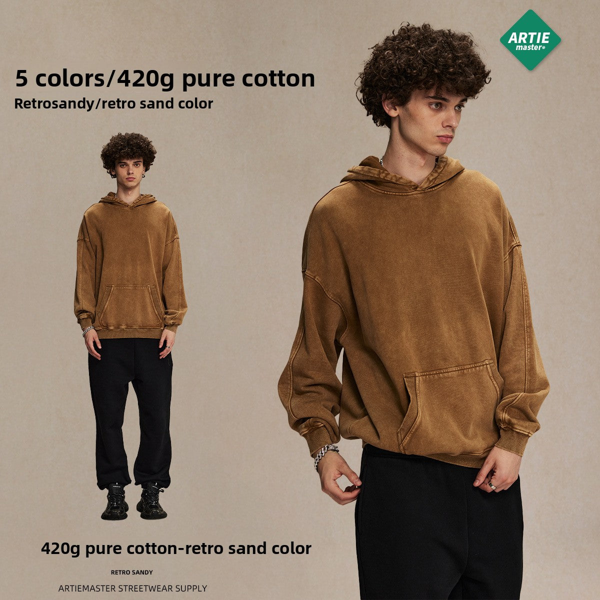 Mens Retro Batik Washed Hooded Sweatshirt