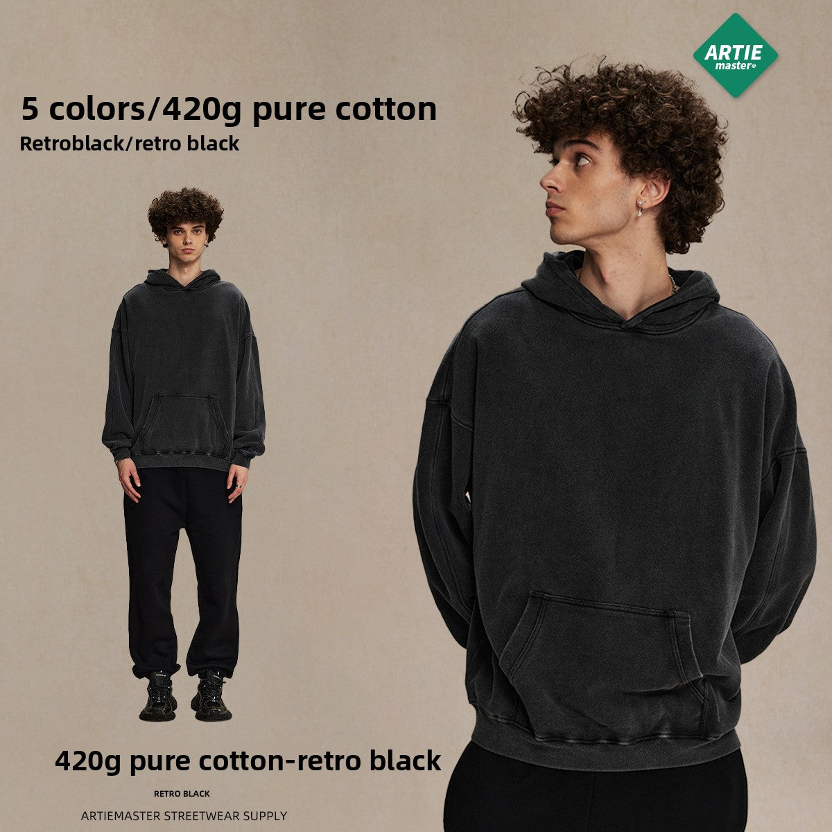 Mens Retro Batik Washed Hooded Sweatshirt