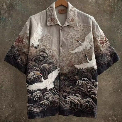 Mens Retro Casual Long Sleeve Shirt