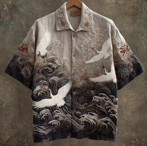 Mens Retro Casual Long Sleeve Shirt