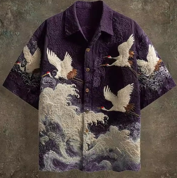 Mens Retro Casual Long Sleeve Shirt