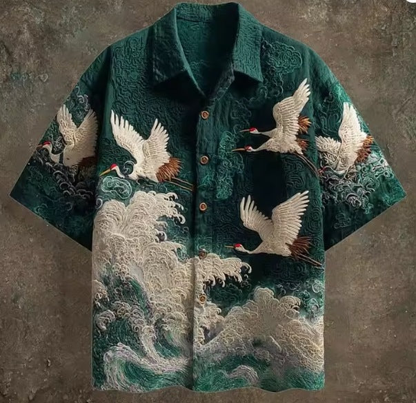 Mens Retro Casual Long Sleeve Shirt