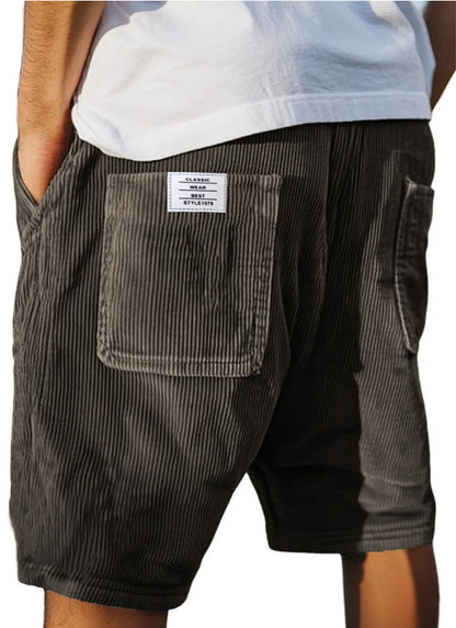 Mens Retro Corduroy Multi Pocket Shorts
