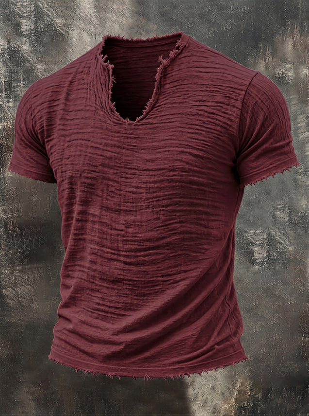 Mens Retro Cotton Linen V-Neck T-Shirt