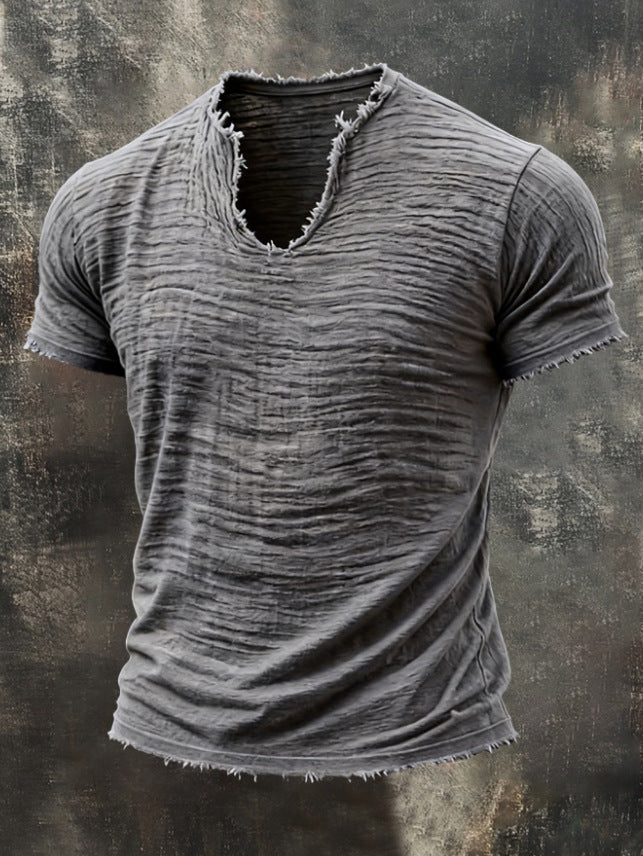 Mens Retro Cotton Linen V-Neck T-Shirt