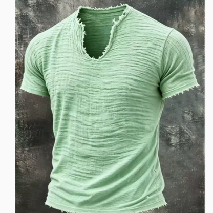 Mens Retro Cotton Linen V-Neck T-Shirt