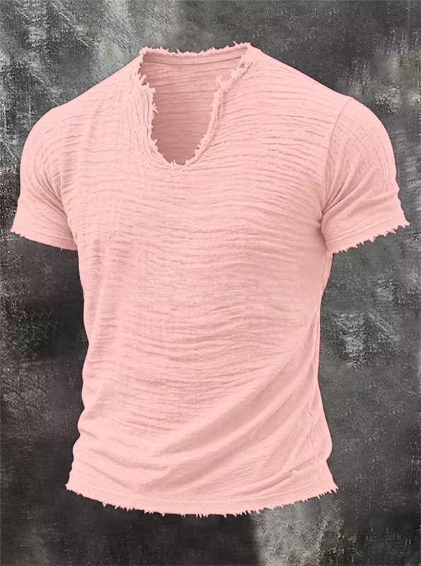 Mens Retro Cotton Linen V-Neck T-Shirt
