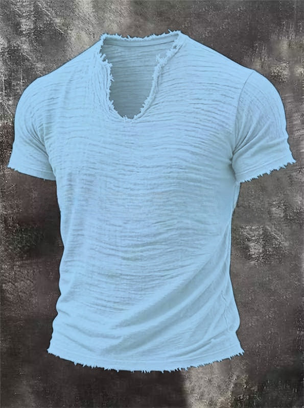 Mens Retro Cotton Linen V-Neck T-Shirt