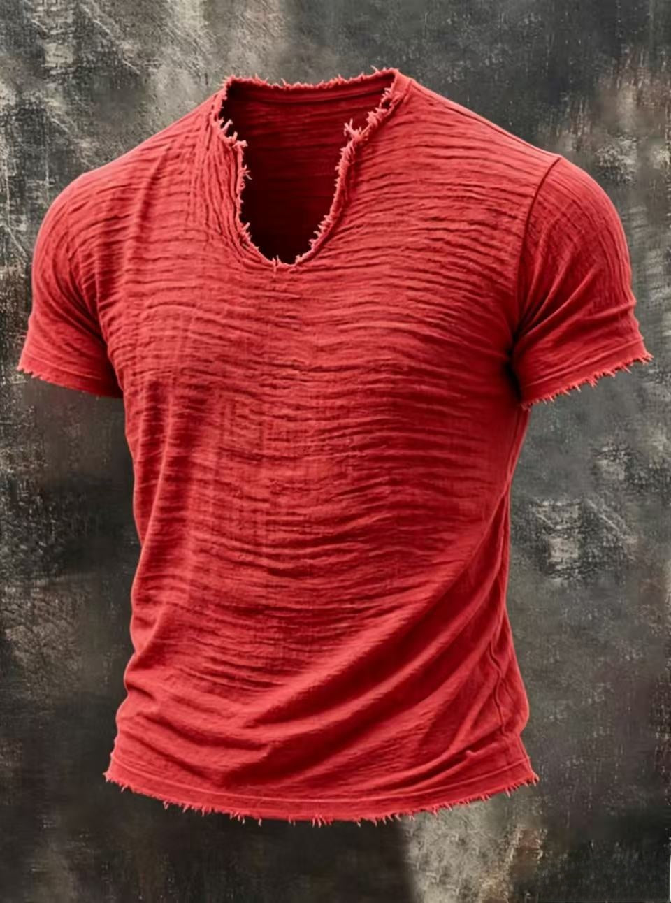 Mens Retro Cotton Linen V-Neck T-Shirt