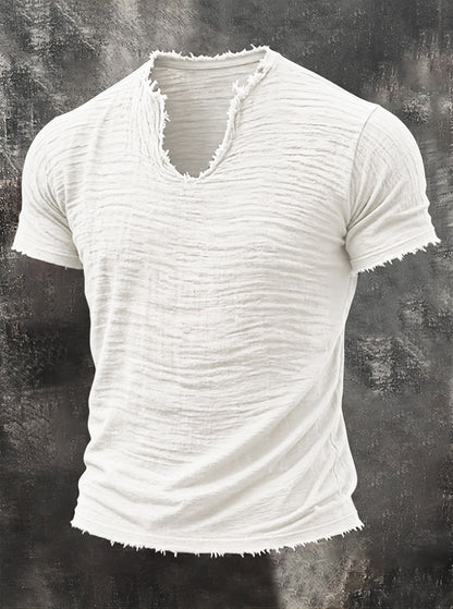 Mens Retro Cotton Linen V-Neck T-Shirt