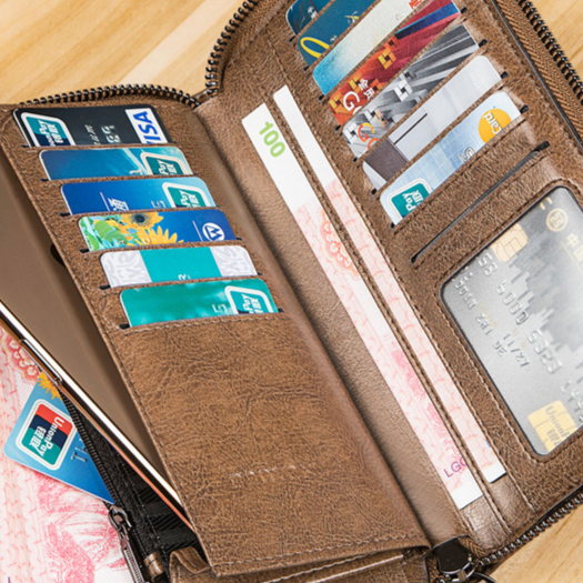 Mens Retro Cowhide Zipper Wallet
