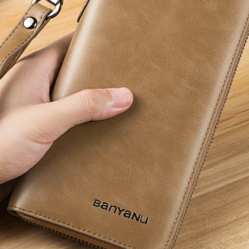 Mens Retro Cowhide Zipper Wallet