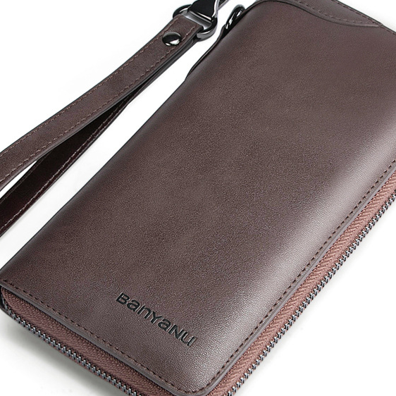 Mens Retro Cowhide Zipper Wallet
