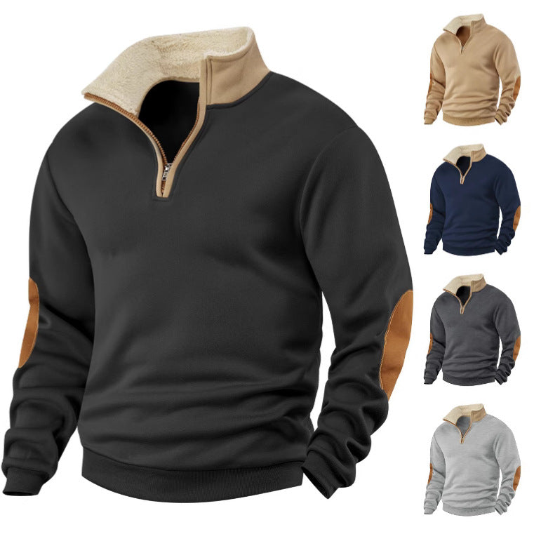 Mens Retro Patchwork Embroidered Half Zip Sweatshirt