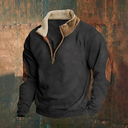 Mens Retro Patchwork Embroidered Half Zip Sweatshirt