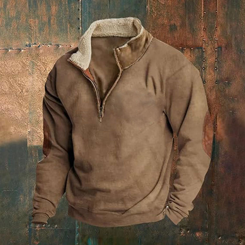 Mens Retro Patchwork Embroidered Half Zip Sweatshirt